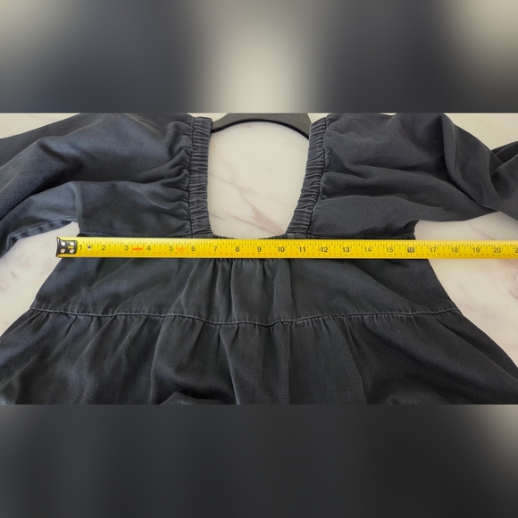 Free People Lou Tiered Baby Doll Mini Dress Light Weight Denim Charcoal - Picture 7 of 8